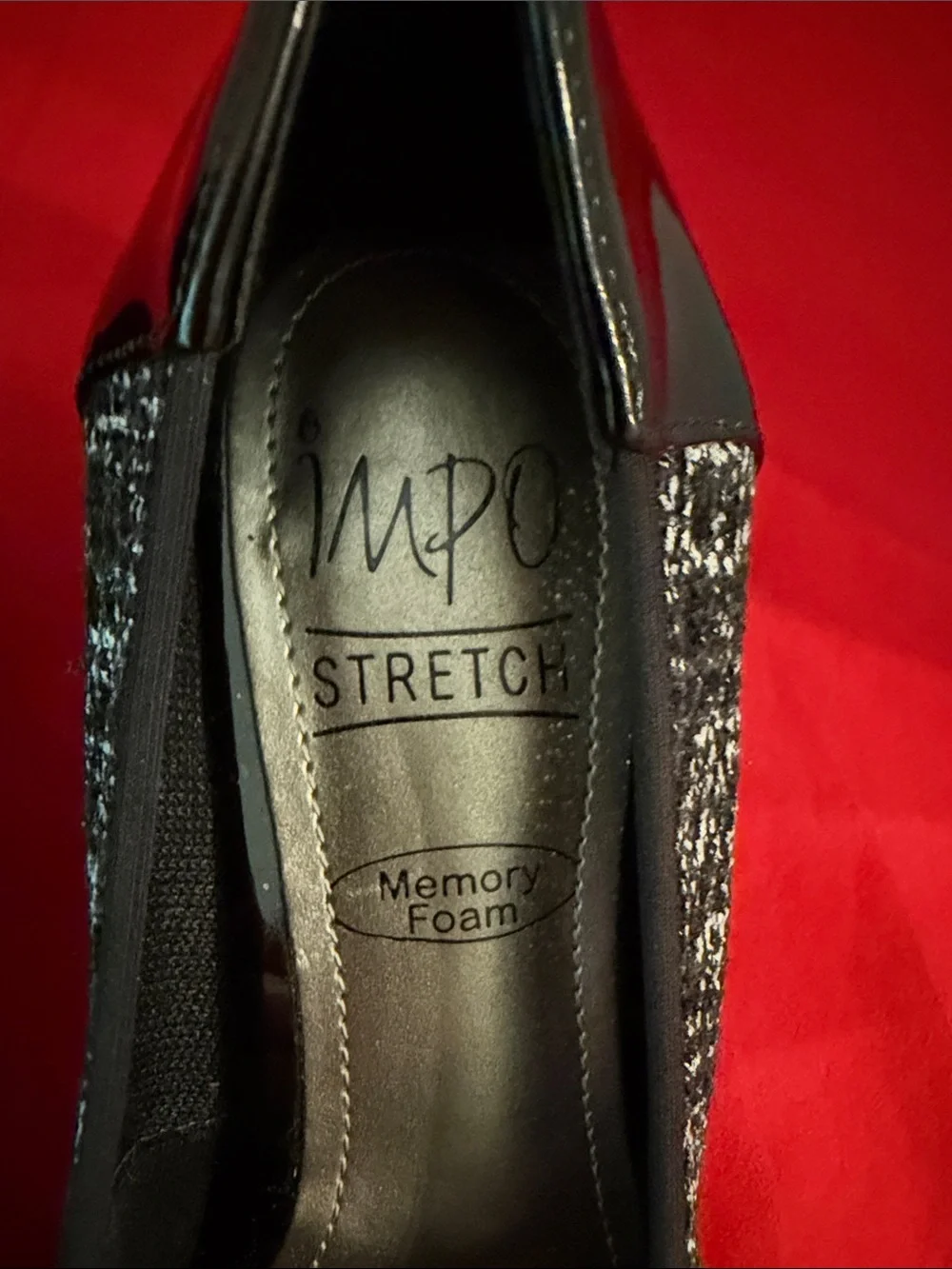 IMPO STRETCH JODI Black Tweed Stretch Memory Foam Wedge Size 7.5